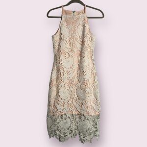 Mustard Seed White and Blush Pink Lace Halter Dress Medium
